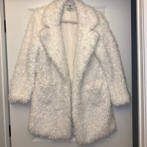 Lucy Wang Textured Sherpa Fur White Coat
